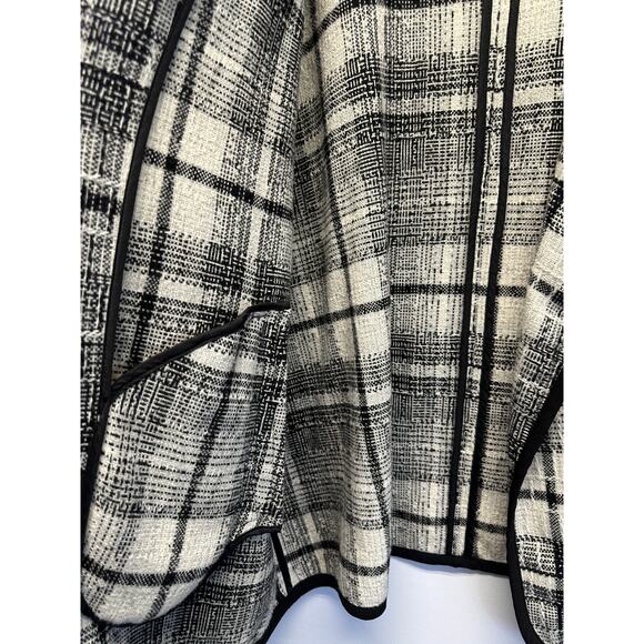 Cynthia Rowley Women Black White Plaid Cardigan Coat Wool Blend 3X Old Money - Picture 4 of 9